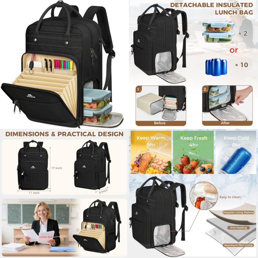 Teacher Backpack with Lunch Co - Laptop Backpack 15.6 avaliação e preço