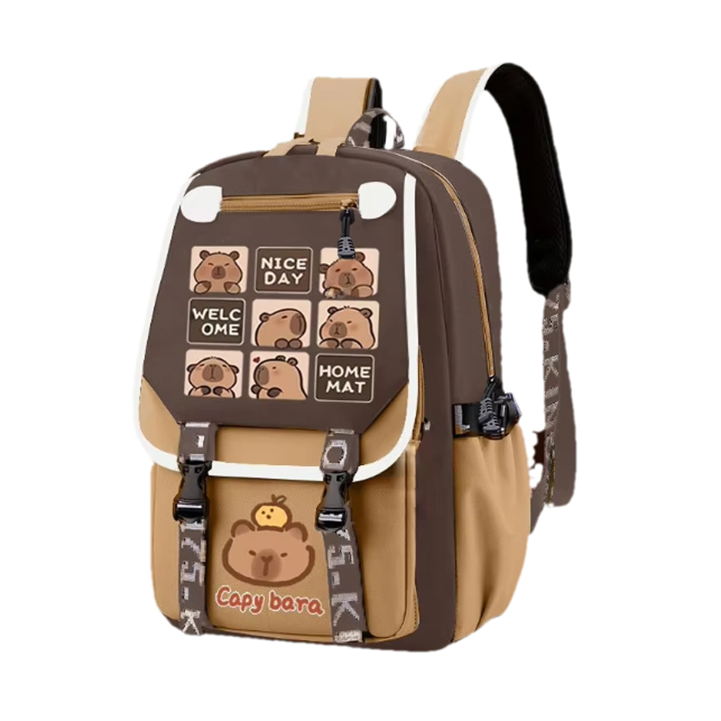Kawaii Capybara Stylish Khaki  - School Backpack Teen avaliação e preço