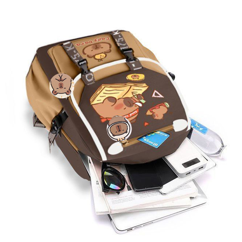 Kawaii Capybara Stylish Khaki  - School Backpack Teen avaliação e preço