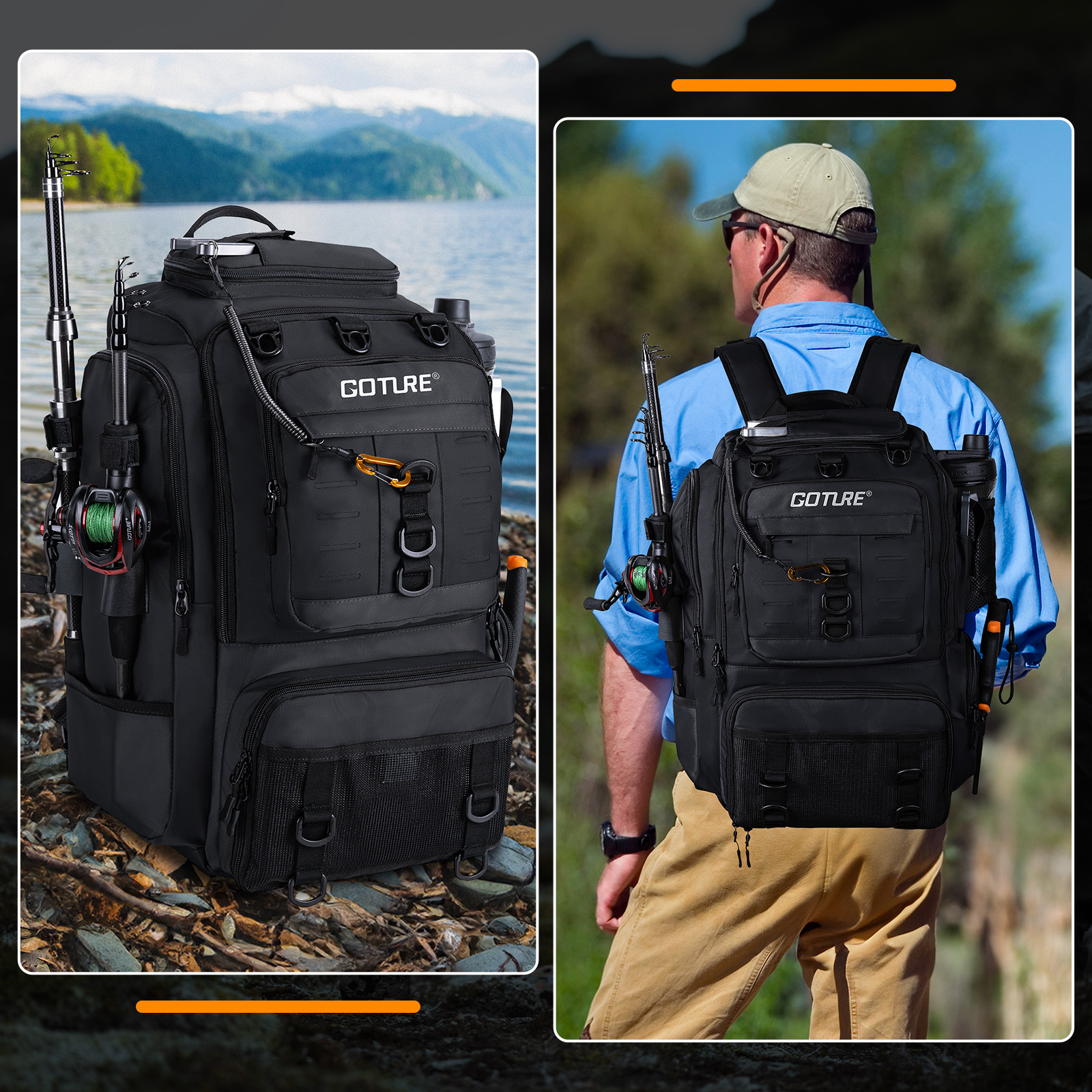 Goture Fishing Bag with Rod Ho - Backpack Insert Organizer avaliação e preço