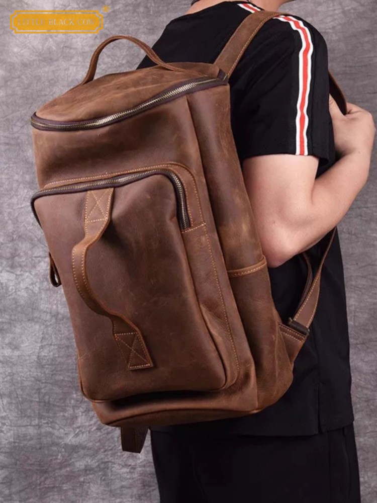 Handmade Mens Large Capacity T - Leather Backpack Vintage avaliação e preço