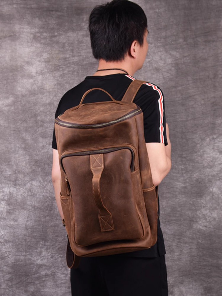 Handmade Mens Large Capacity T - Leather Backpack Vintage avaliação e preço