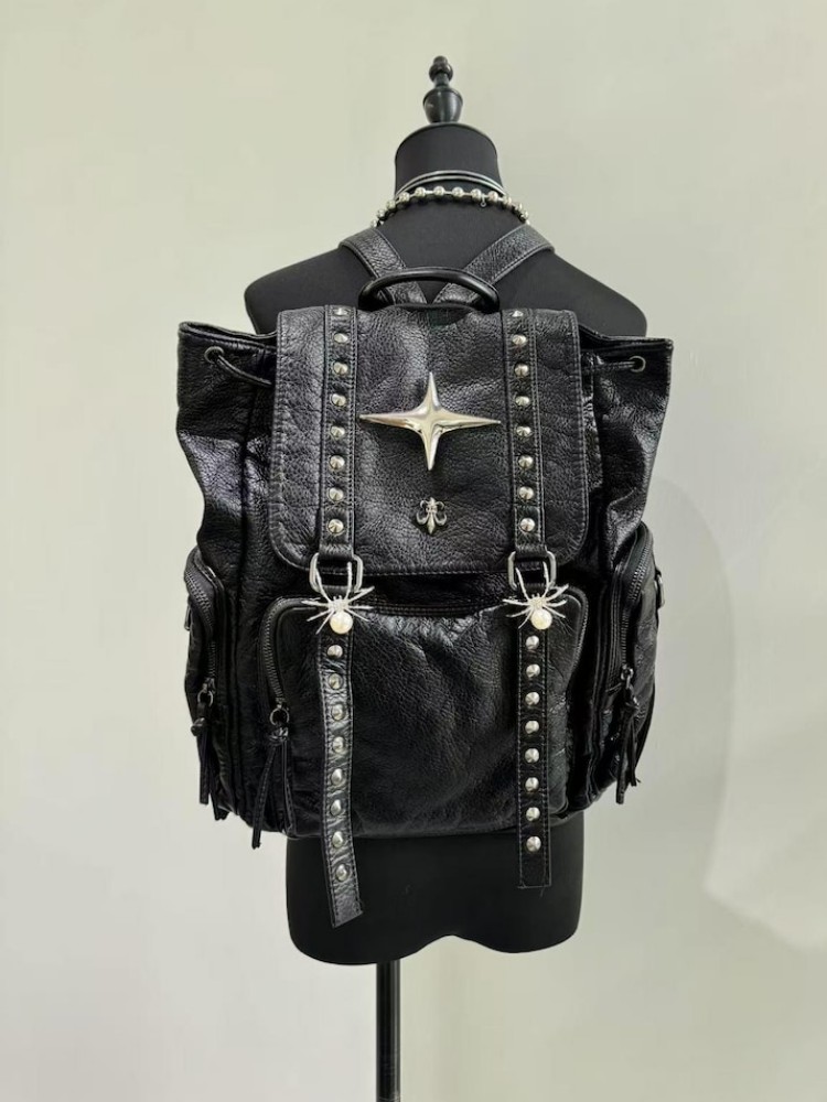 Gothic Punk PU Leather Shoulde - Leather Backpack Vintage avaliação e preço