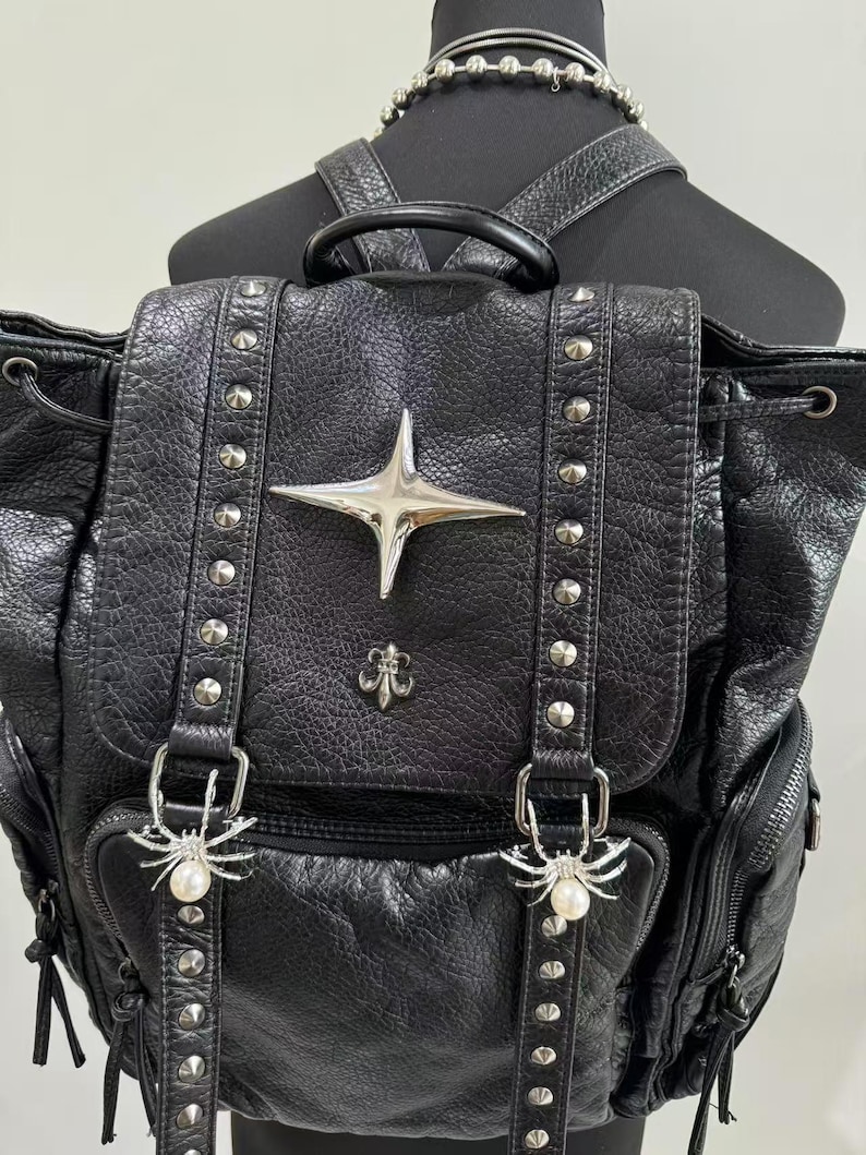 Gothic Punk PU Leather Shoulde - Leather Backpack Vintage avaliação e preço