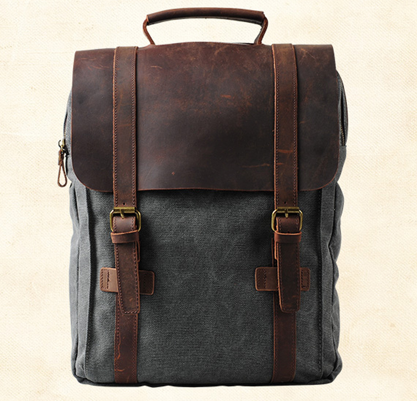 Fashion Male Backpack Leather  - Rucksack Military Style avaliação e preço