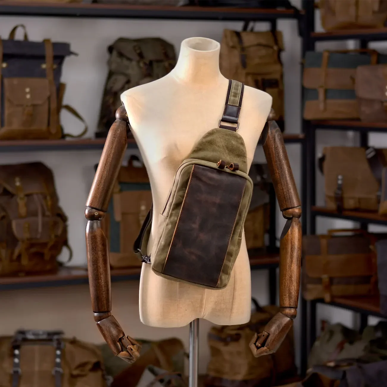 Casual Men's Vintage Waxed Can - Sling Backpack Shoulder avaliação e preço